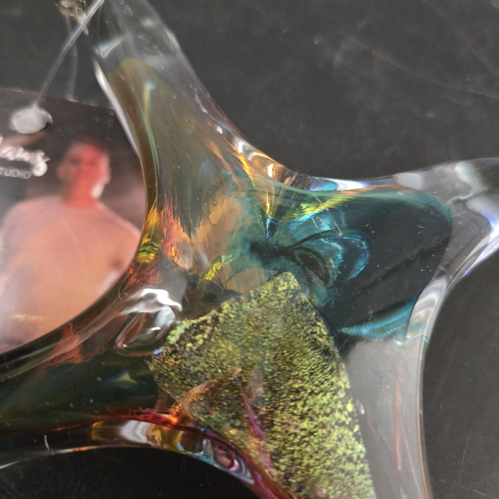 Like Adams Handcrafted Hand Blown Glass Art Cross with Multicolor Dichroic Glass - Picture 4 of 7